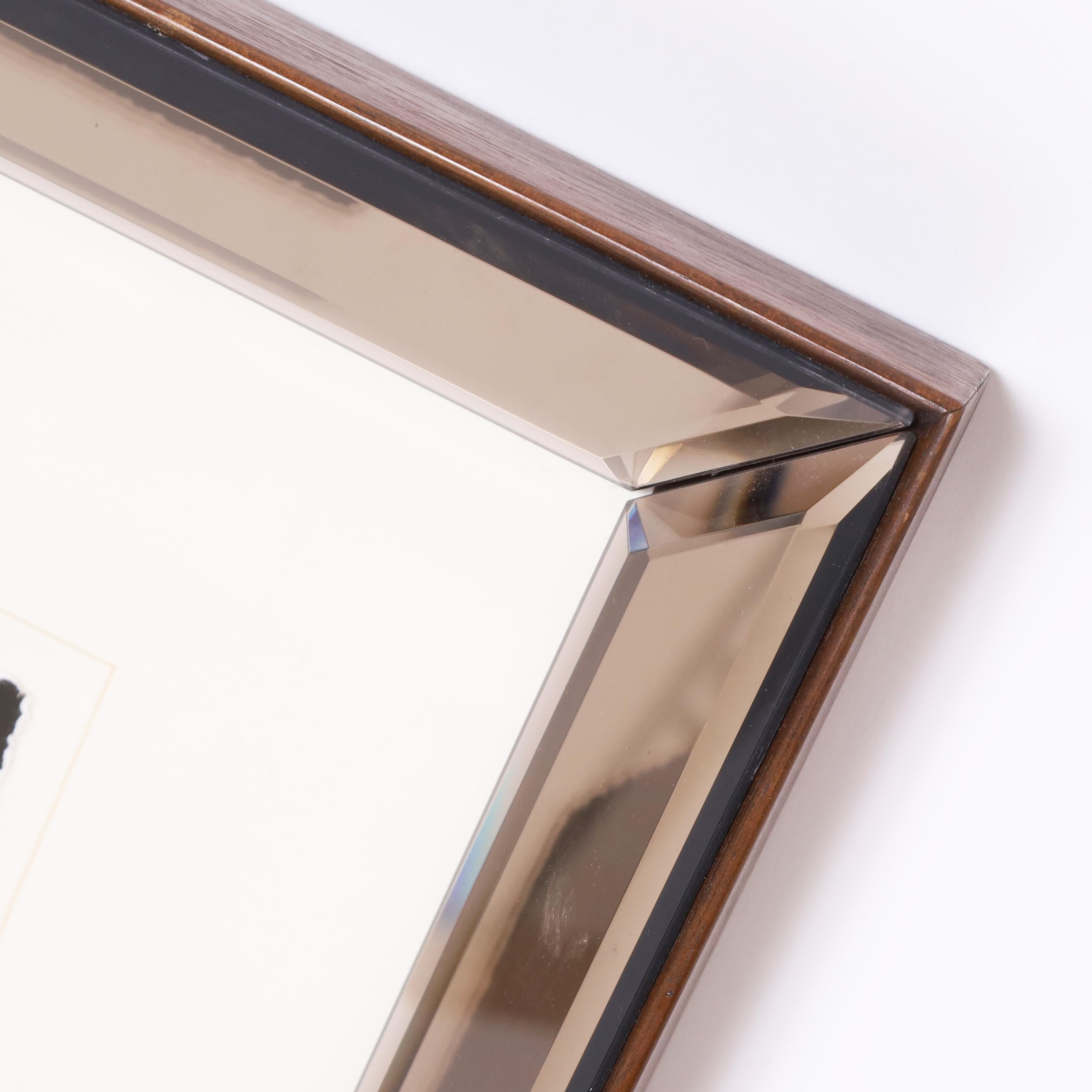 Vintage Nautilus or Seashell Stone Lithograph in a Mirrored Frame For Sale 3