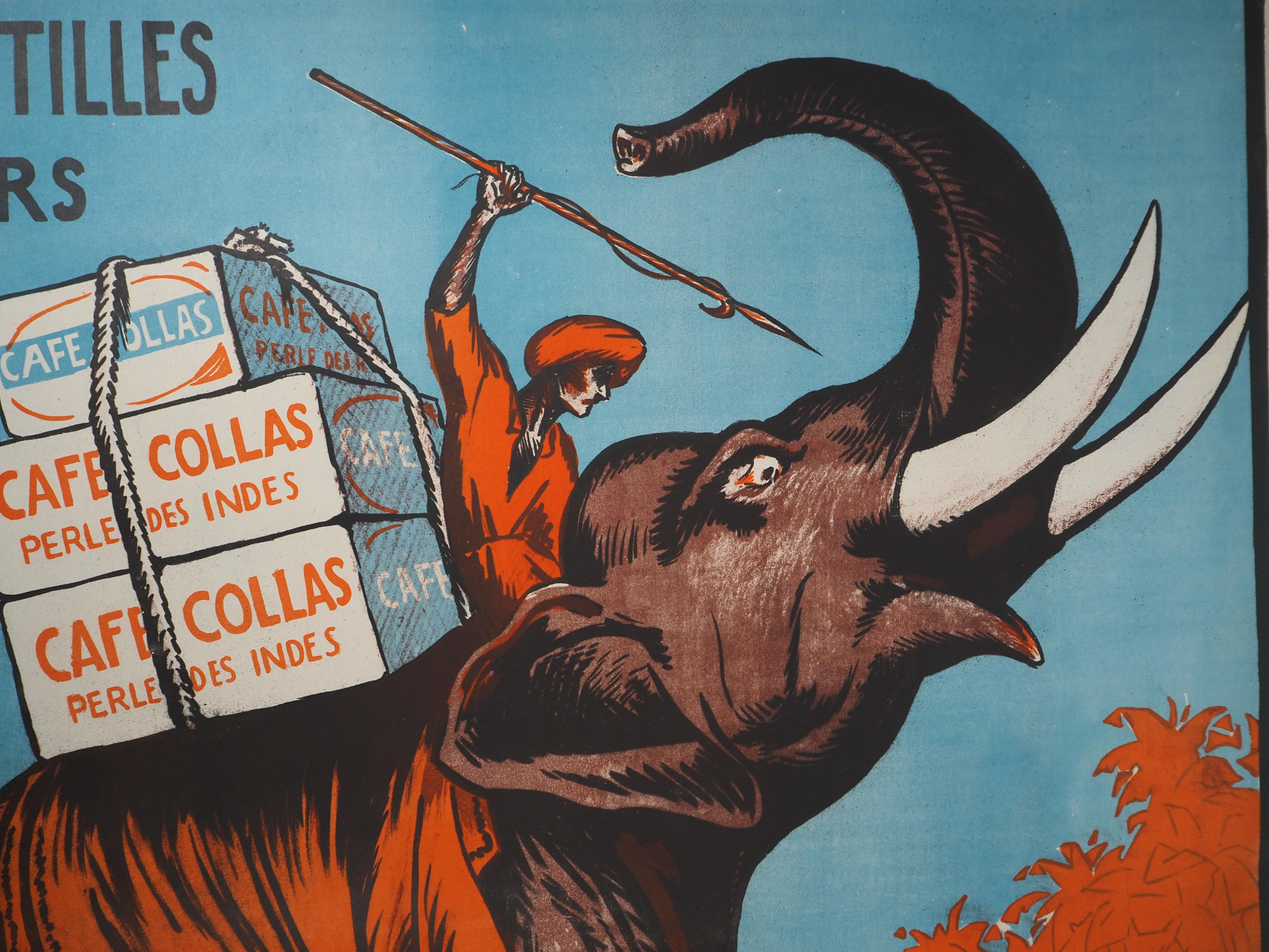 ANÓNIMO (siglo XX)
Café Collas, Perlas de las Indias, 1927

Cartel litografía original (taller La Semeuse)
Sobre papel, 113 x 74 cm (c. 45 x 30 pulg.)

INFORMACIÓN: Precioso cartel de época creado en 1927 para la Compagnie des Antilles (Tours) y su