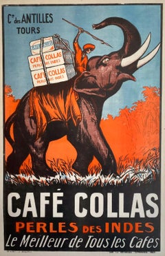 VINTAGE POSTER - Original Lithograph : Collas Coffee (India) - Elephant - 1927