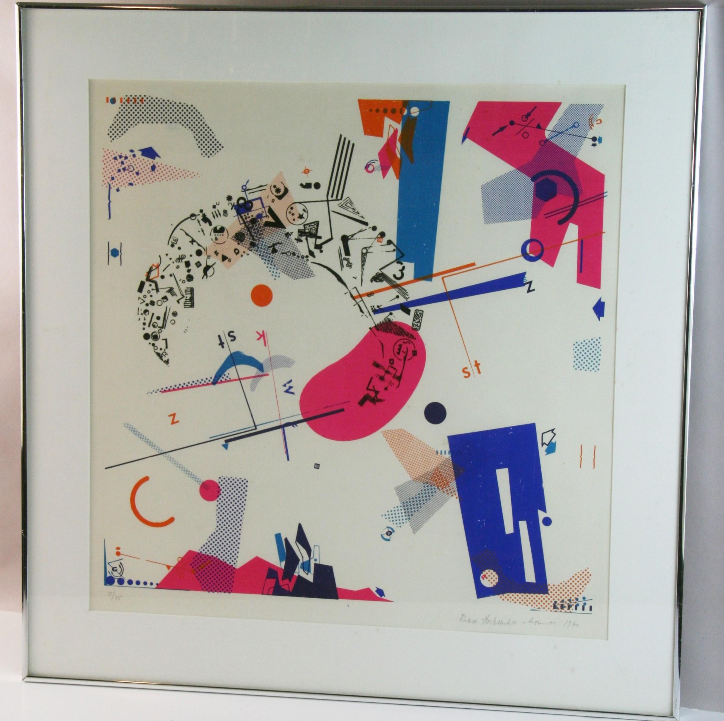 5138 Large colorful Abstract Modernist colored lithograph signed 
numbered 15/75 published 1970
Framed image size 23x23
