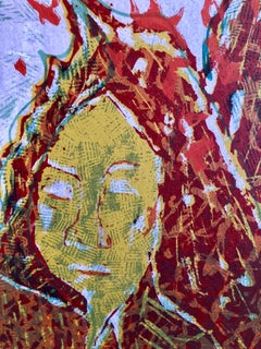 Vintage Vibrant Mod Divine Comedy Dante Inferno Virgil Woodblock Woodcut Print