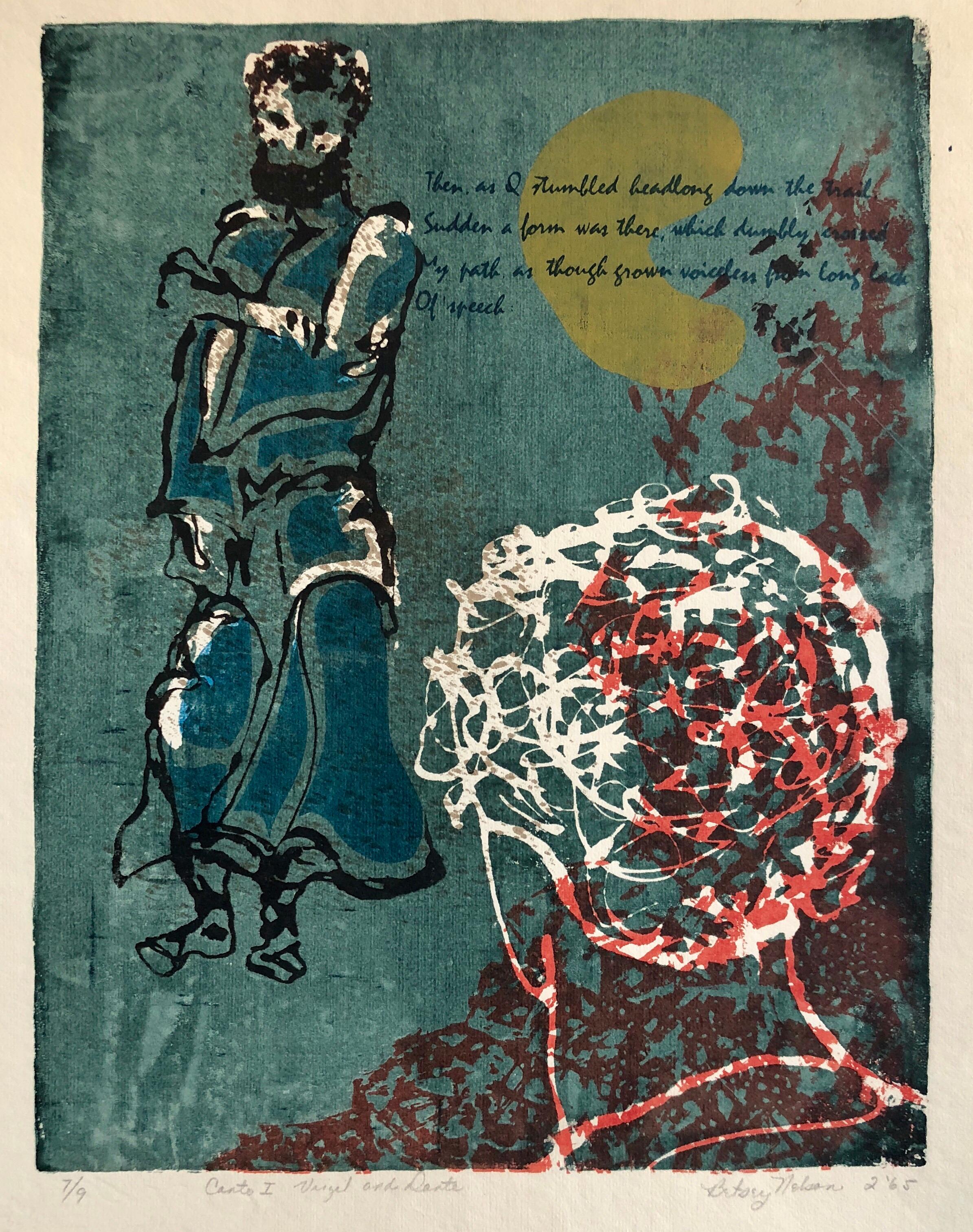 Animal Print Unknown - Vintage Vibrant Mod Divine Comédie Dante Virgil gravure sur bois 