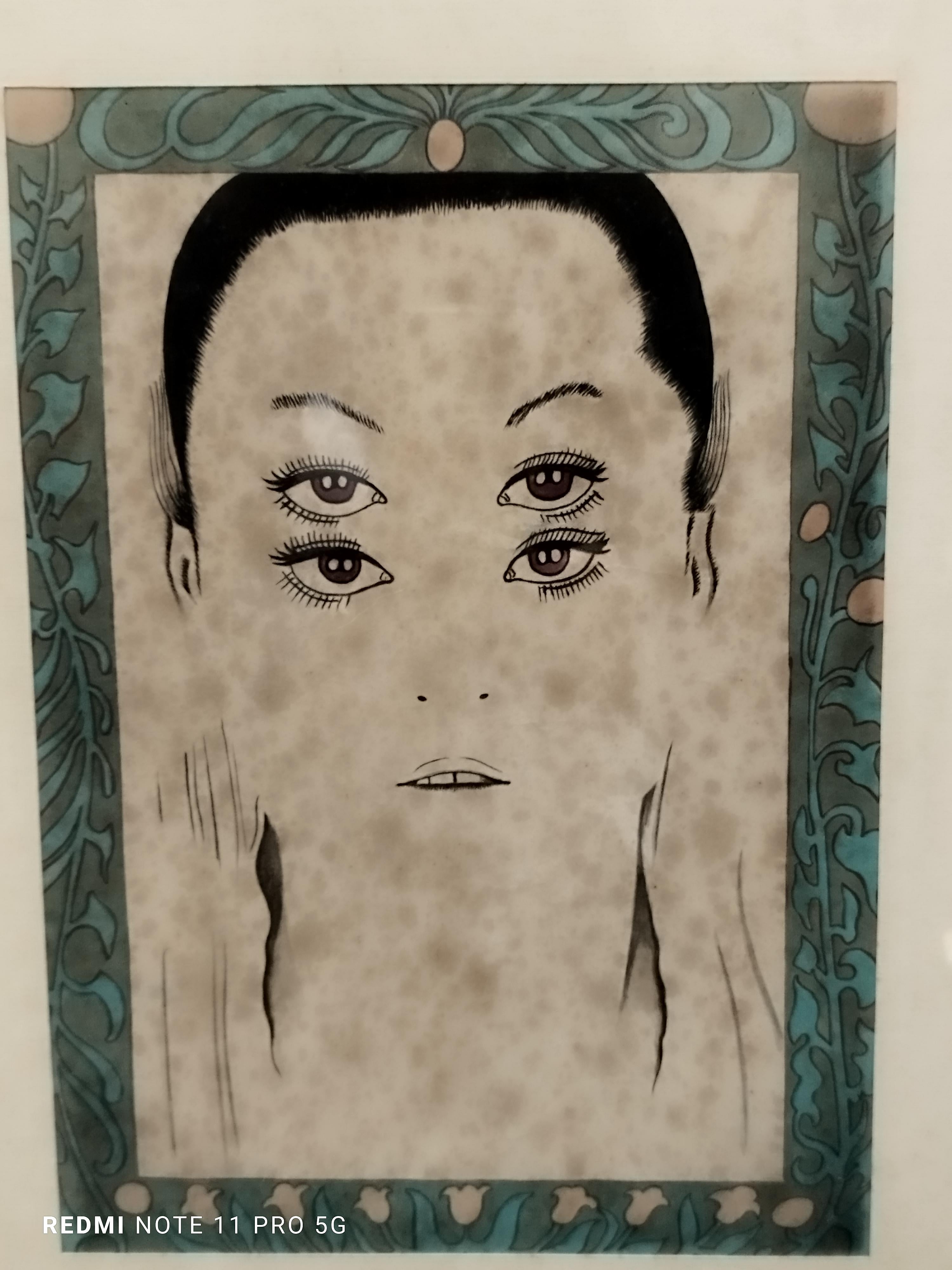 VOLTO DI EURA STORM - Litografia su carta, Dino Buzzati 1969 - Portrait Print Brown di Unknown