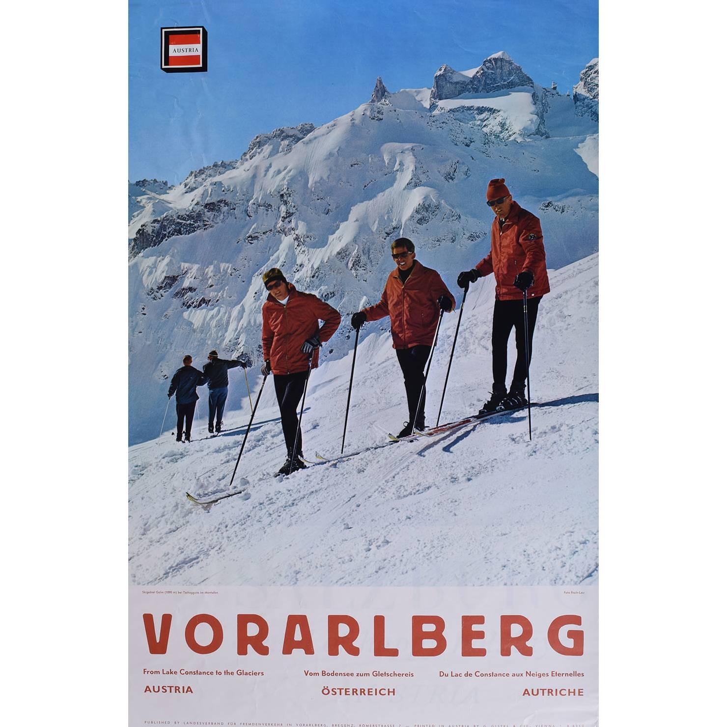 Vorarlberg Autriche - Affiche originale de voyage de ski vintage