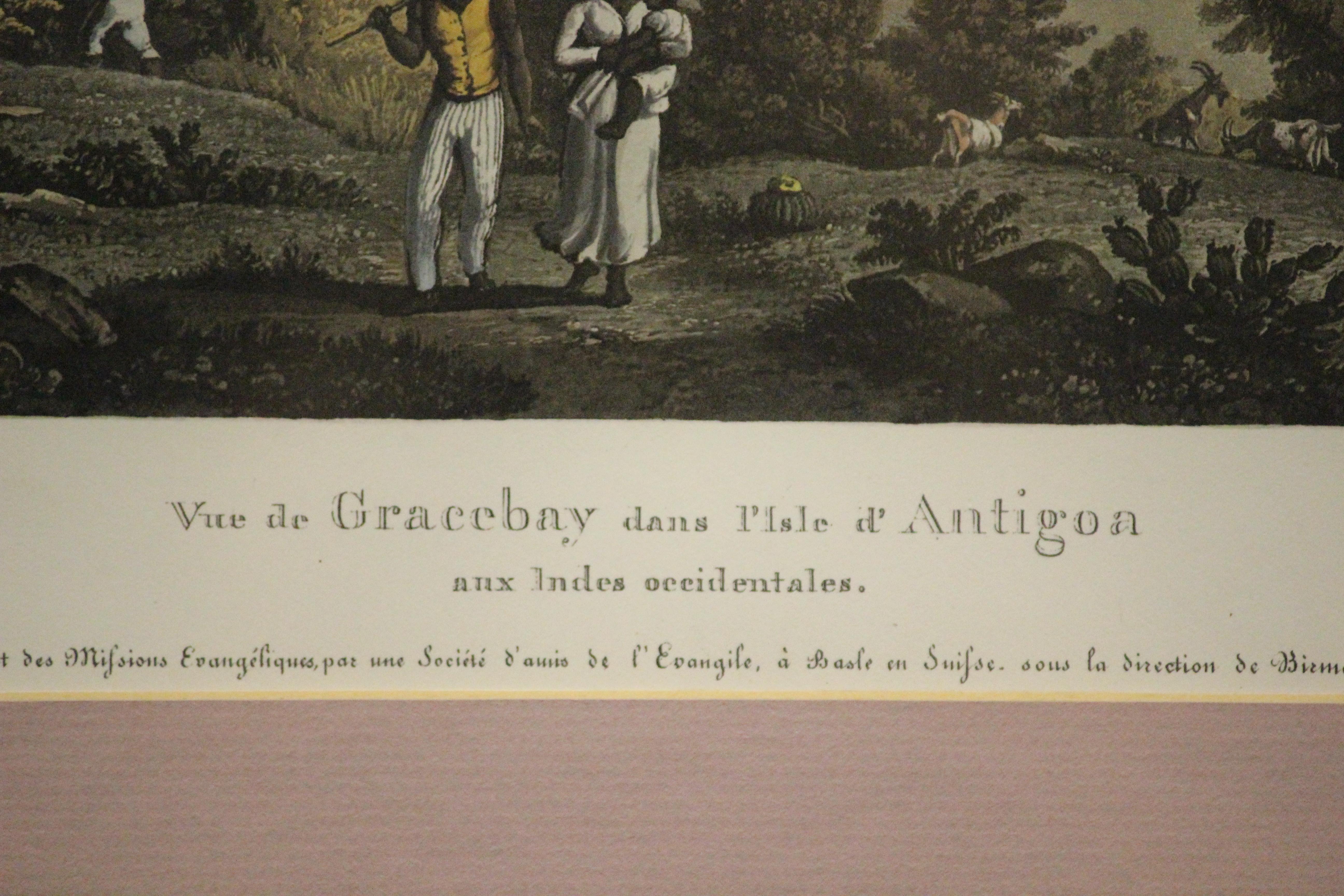 Lovely colonial colour plate depicting the Vue de Gracebay dans l'Isle d' Antigoa aux Indes occidentales

Print Sz: 9 1/8