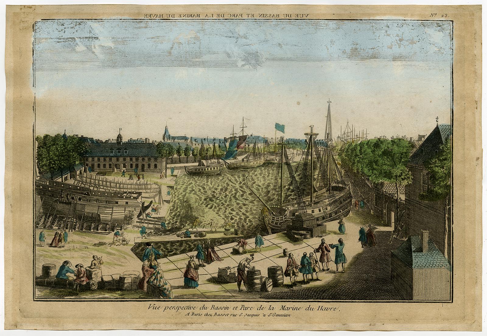 Unknown Landscape Print - Vue perspective du Bassin et Parc de la Marine du Havre.