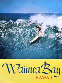 Affiche de surf vintage Mike Doyle champion surfer de la baie de Waimea, Hawaï, 1964