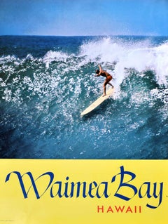 Waimea Bay, Hawaii 1964 Retro Surfing Poster Mike Doyle champion surfer