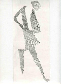 Vintage Walking Shadow - Original Etching and Drypoint - Mid-20th Century