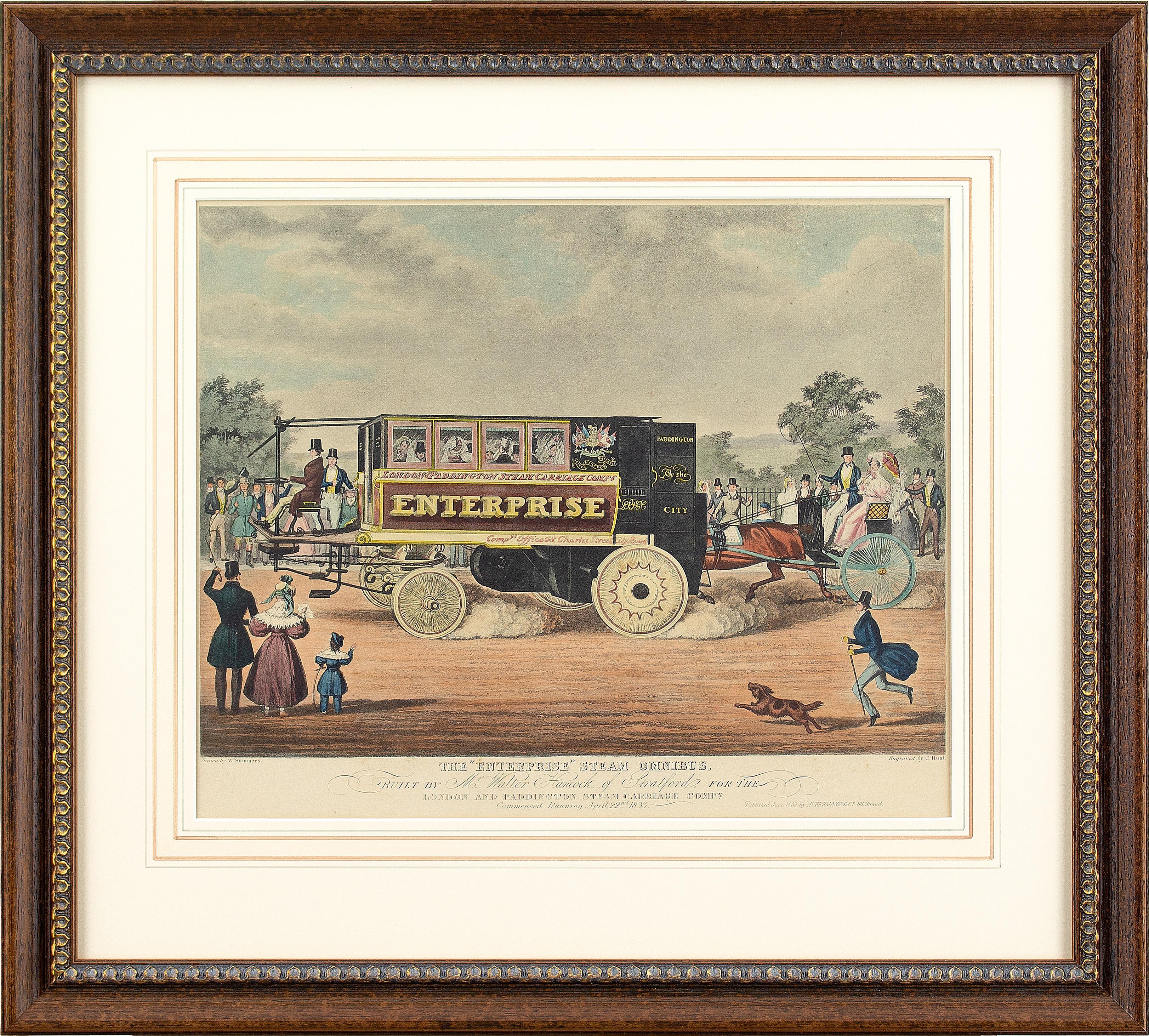 Unknown Print - Walter Hancock’s Enterprise Steam Omnibus, 19th-Century Hand-Coloured Lithograph