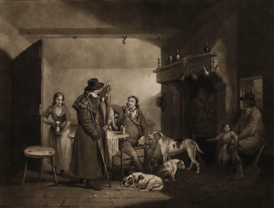Ward después de Morland - 1797 Mezzotinta, Interior de una cervecería rural - Figurative Print Beige de Unknown