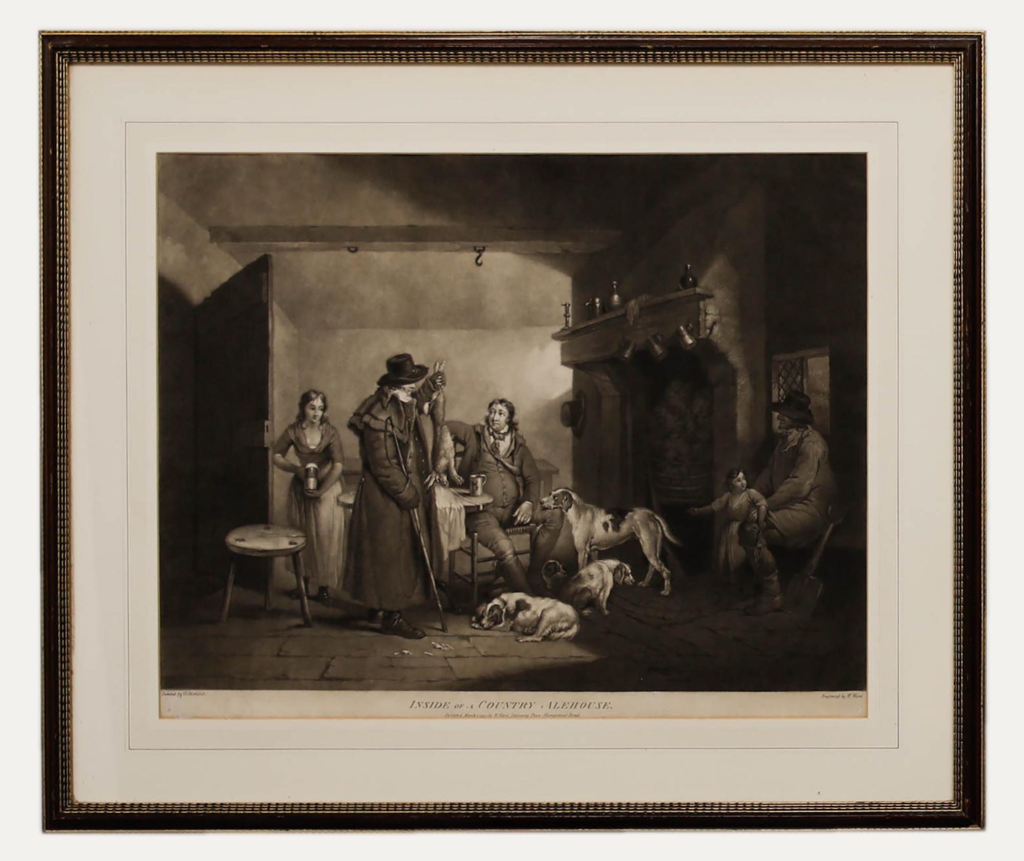 Figurative Print de Unknown - Ward después de Morland - 1797 Mezzotinta, Interior de una cervecería rural