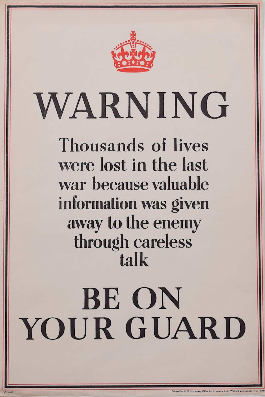 Print di Unknown - Attenzione, state in guardia - Poster originale d'epoca della Seconda Guerra Mondiale