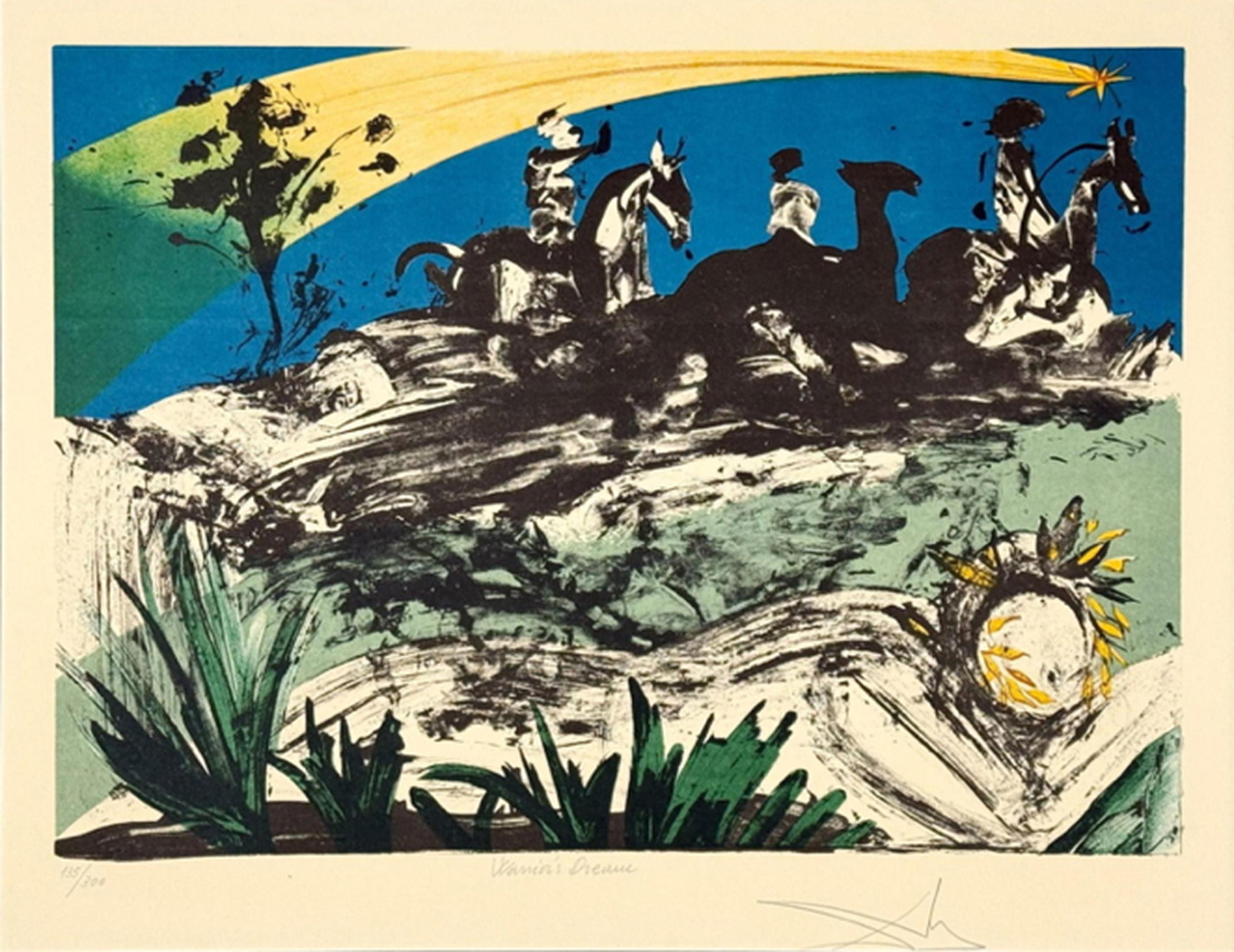 Warriors Dream, Surrealist Lithograph by Salvador Dali - Blue Landscape Print by Unknown