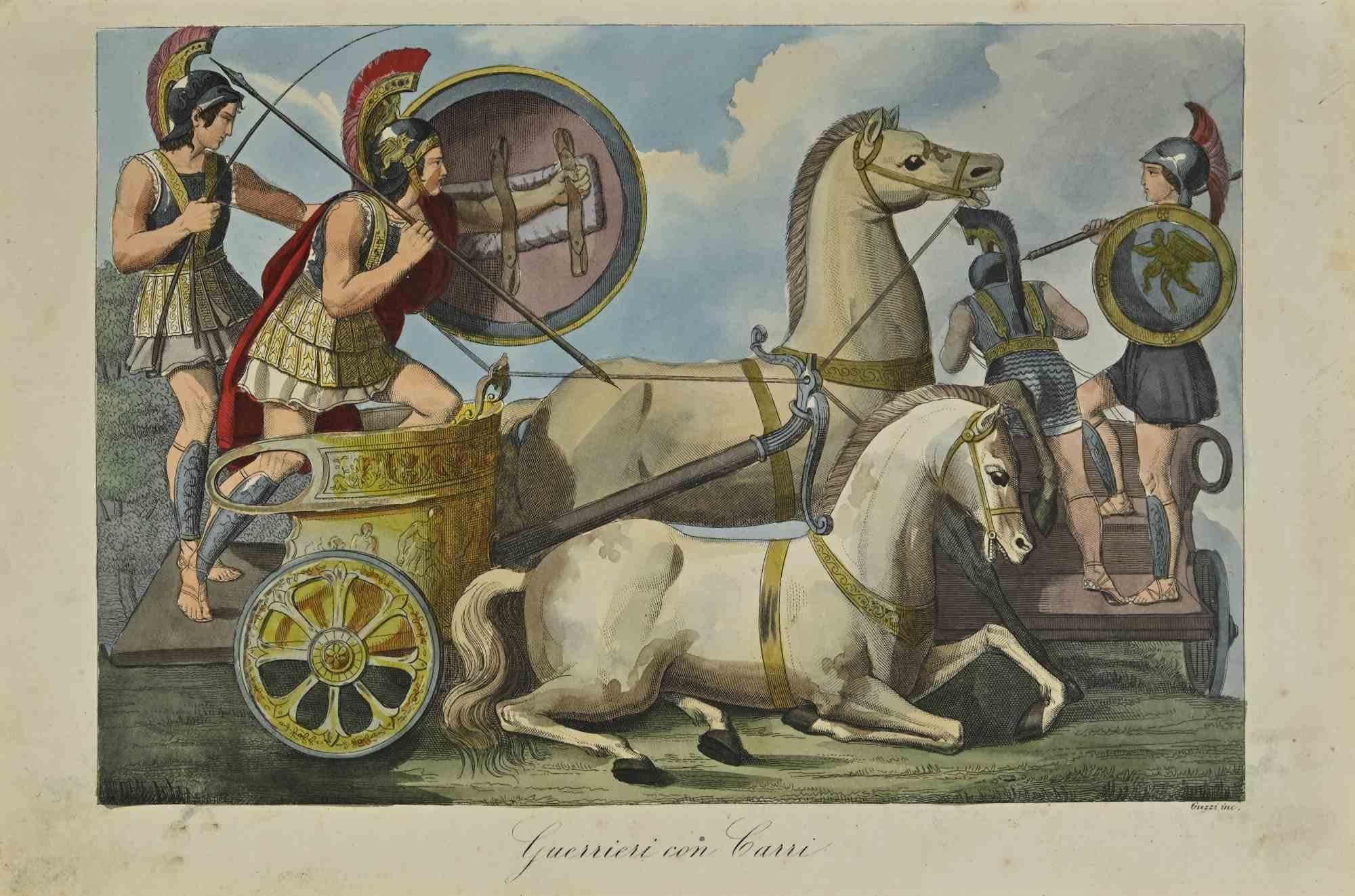 Unknown Figurative Print - Warriors with Chariots - Lithograph - 1862
