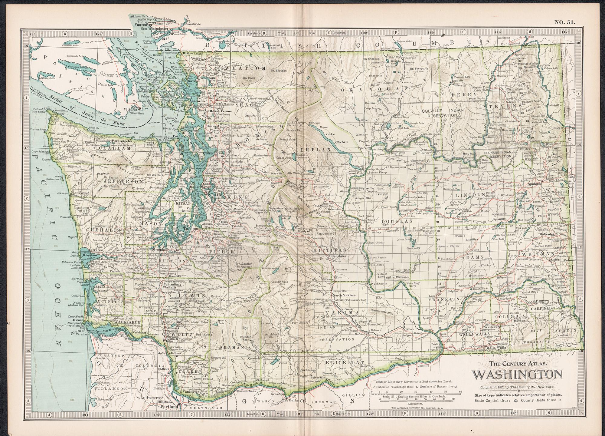Washington. USA. Century Atlas state antique vintage map - Print by Unknown
