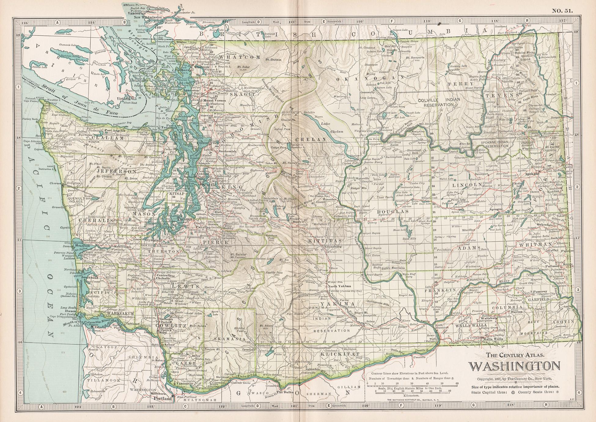 Unknown Print - Washington. USA. Century Atlas state antique vintage map