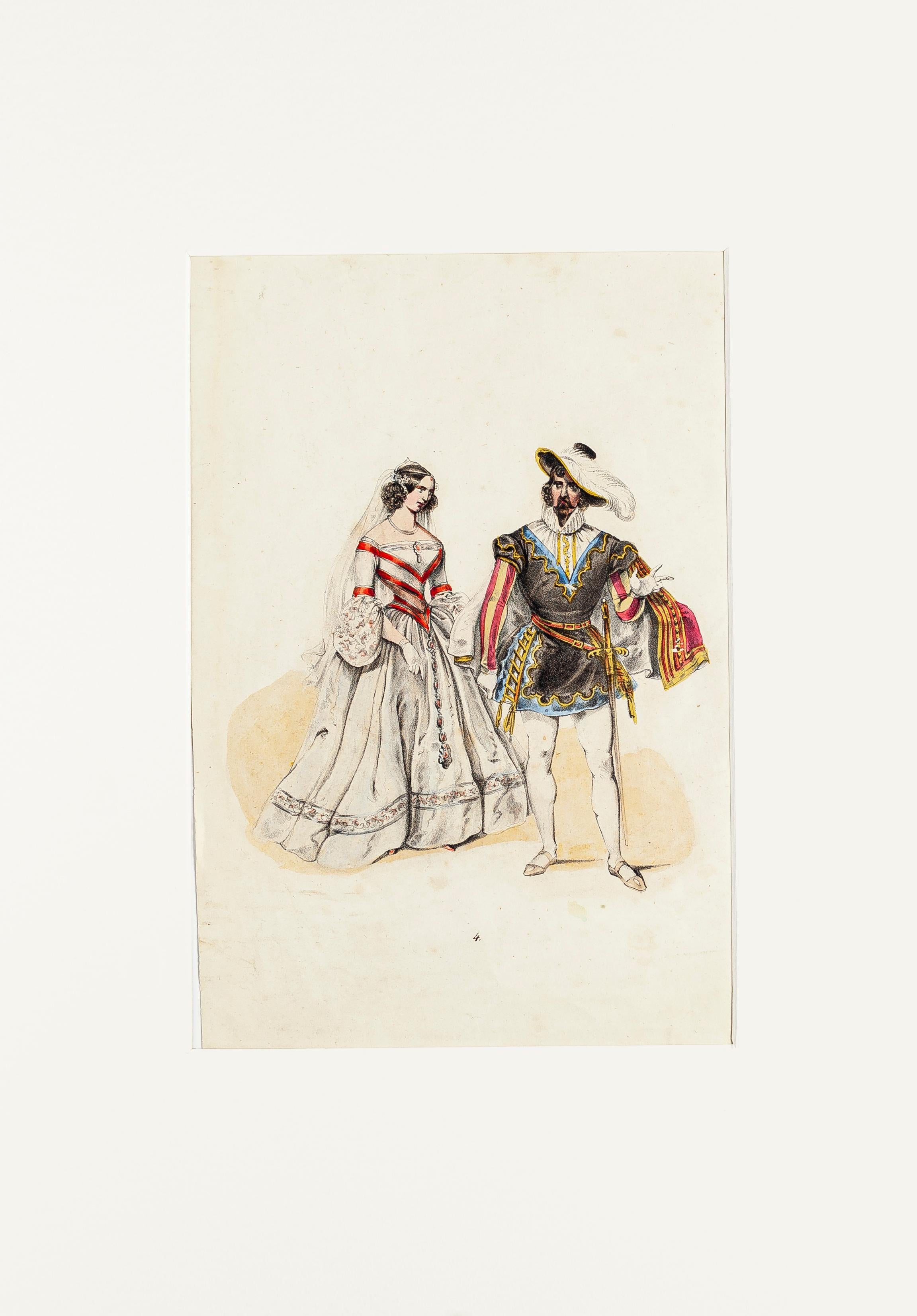 Wedding Costume - Original Lithograph - Mid 19th Century - Print by Unknown