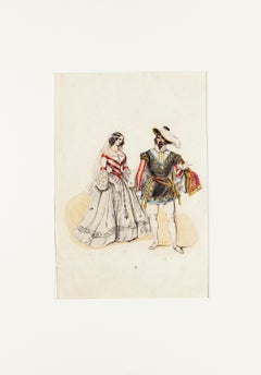 Hochzeitskostüm - Original Lithographie - Mitte des 19. Jahrhunderts