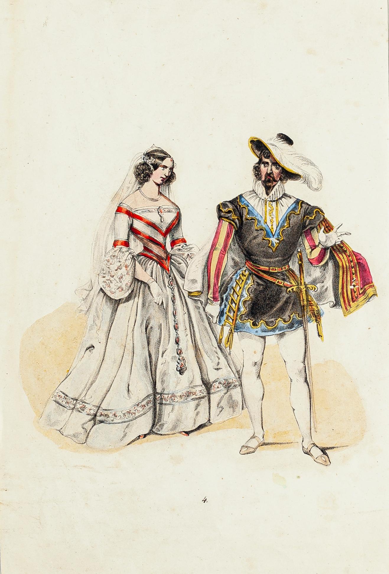 Unknown Figurative Print - Wedding Costume - Original Lithograph - Mid 19th Century