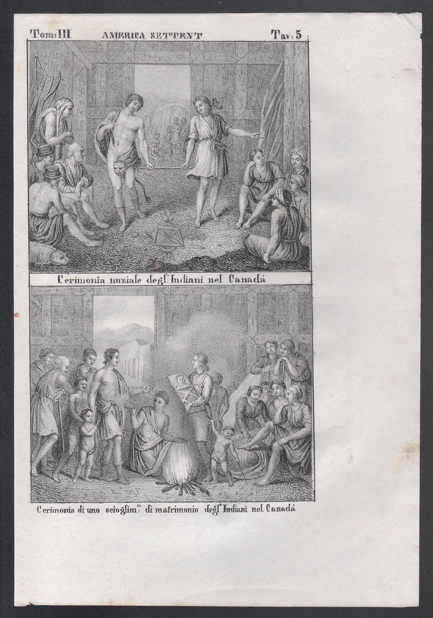 Mariage, peuples autochtones, Canada, Amérique du Nord, lithographie du milieu du XIXe siècle. - Print de Unknown