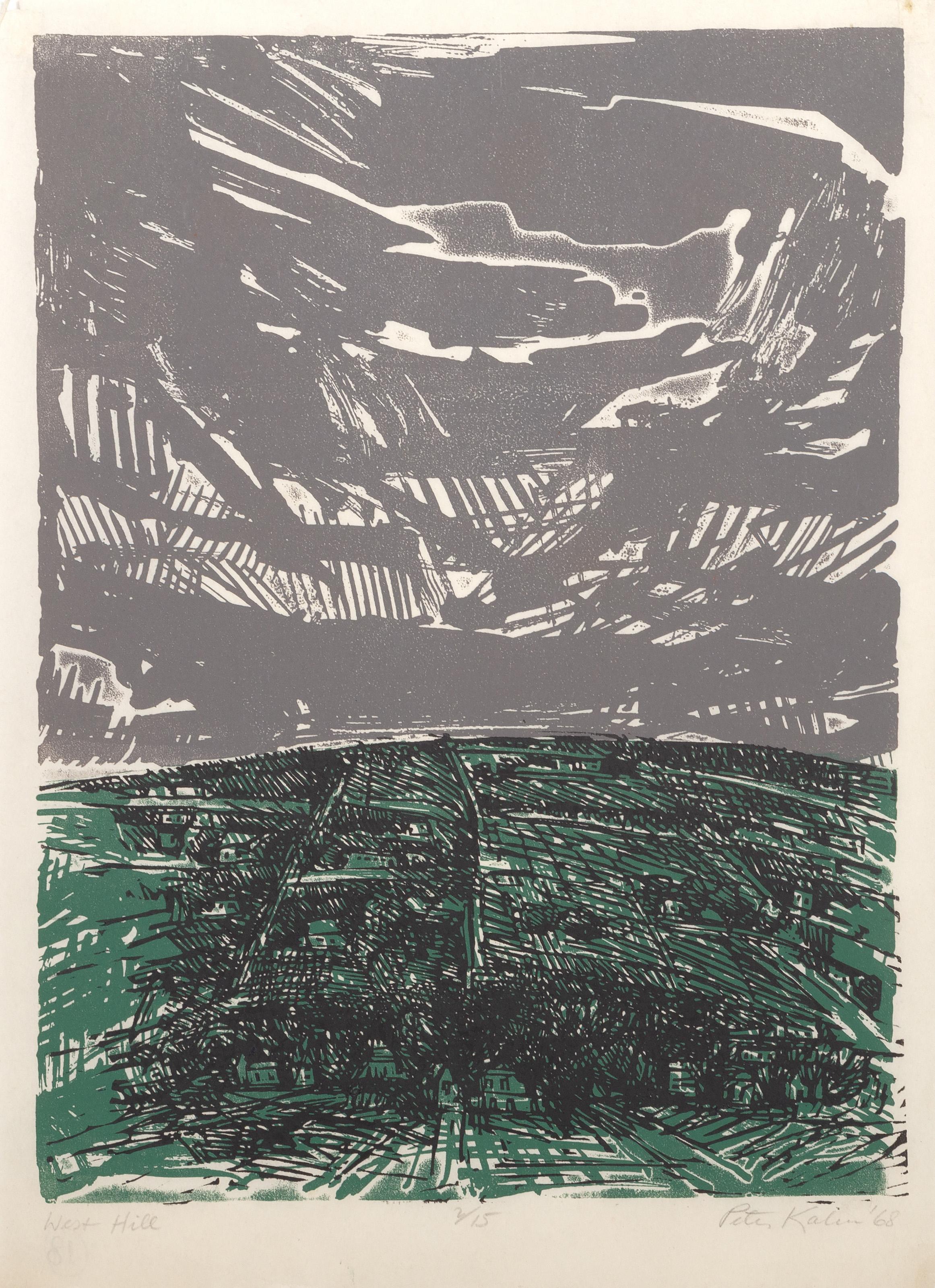 Peter Kalen -  West Hill, Year: 1968, Medium: Screenprint on thin wove paper, signed, titled and numbered in pencil, Edition: 2/15, Image Size: 15 x 11 inches, Size: 16.75 x 12 in. (42.55 x 30.48 cm) 