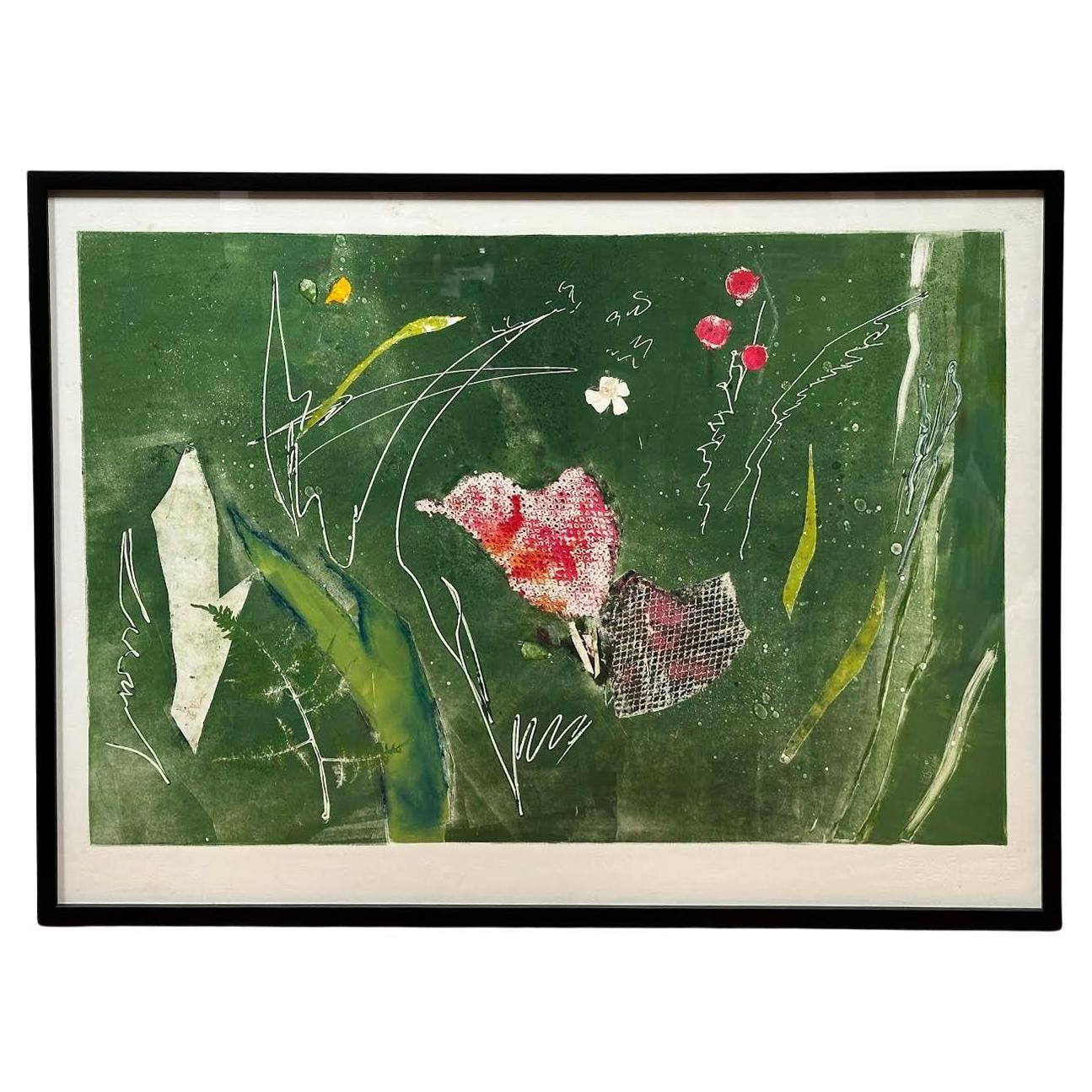 Unknown Abstract Print -  “Whispers of Eternity” Green and Pink Semi Abstract Lithograph