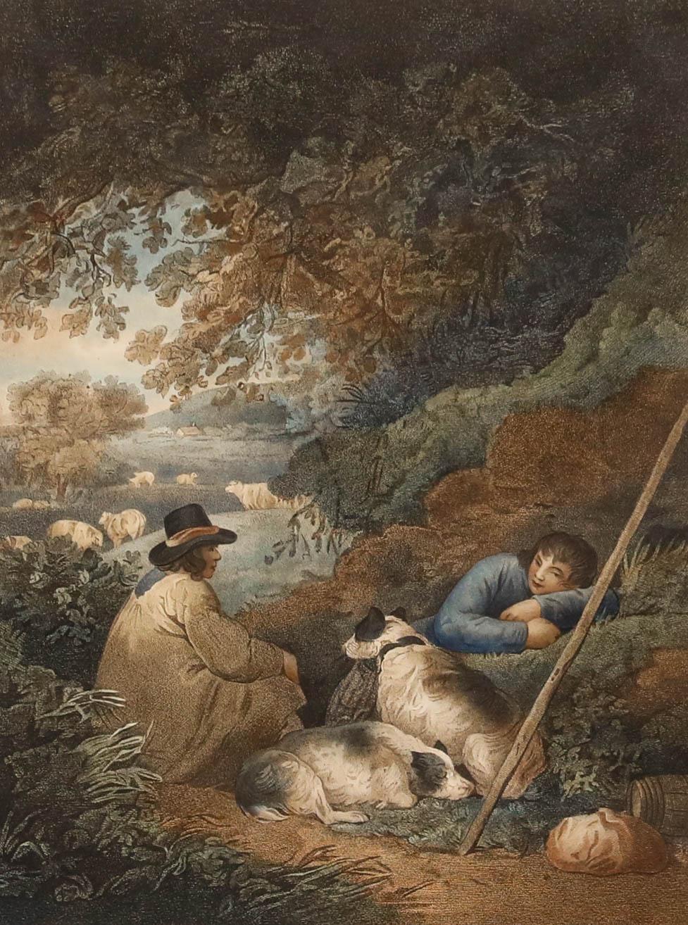 William Bond after George Morland - 1803 Stipple Engraving, Shepherds Reposing - Print by Unknown