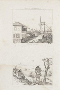 Used Windmill - Original Etching - 19th Century