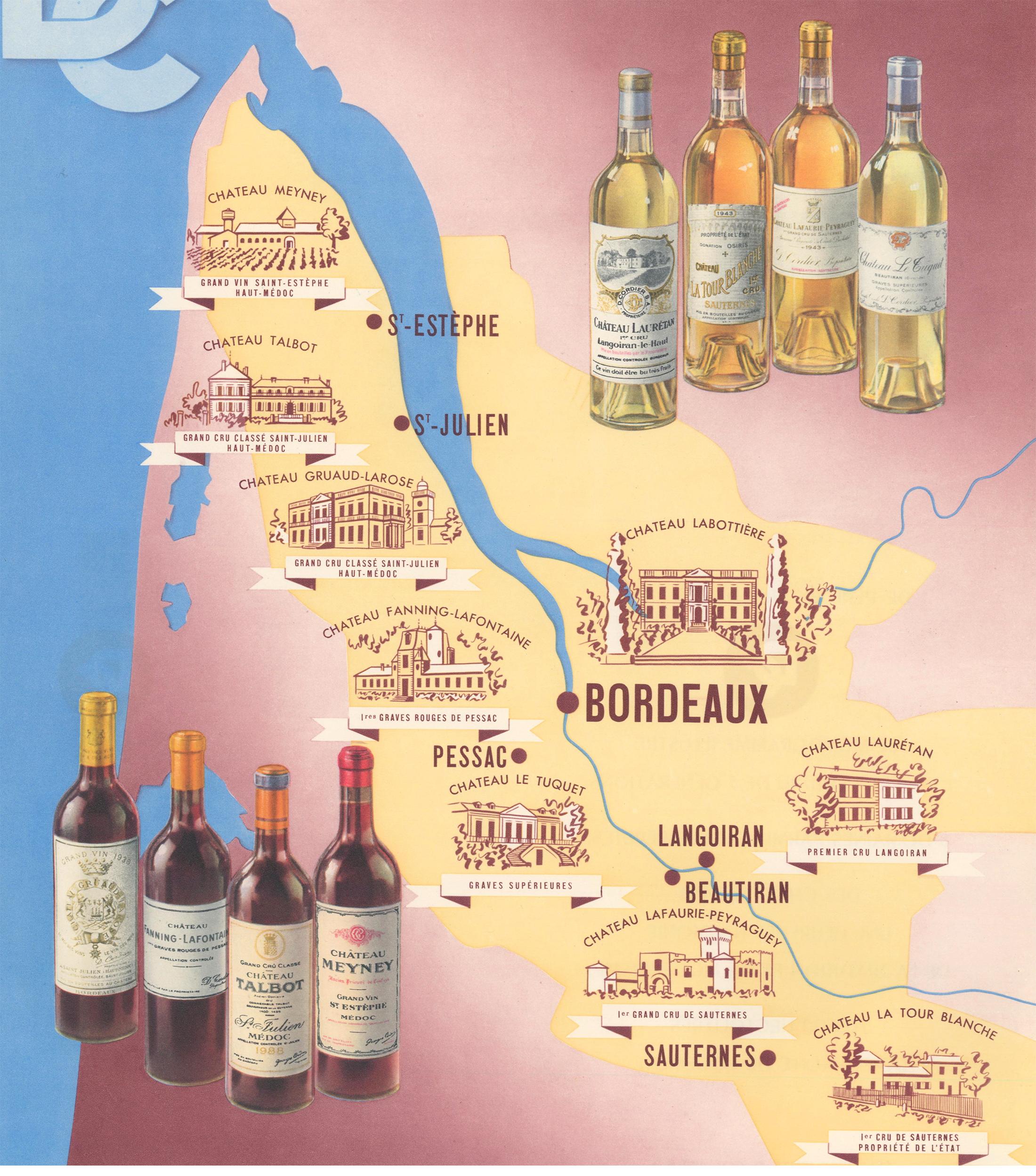 Wine Map of Bordeaux - Print by Unknown