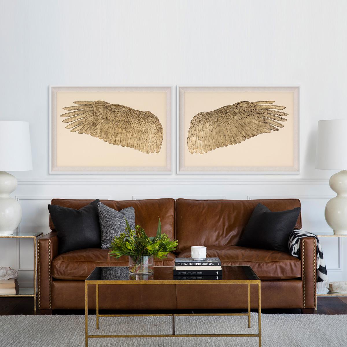 Wings of Love, left wing, gold leaf, framed - Print by Unknown