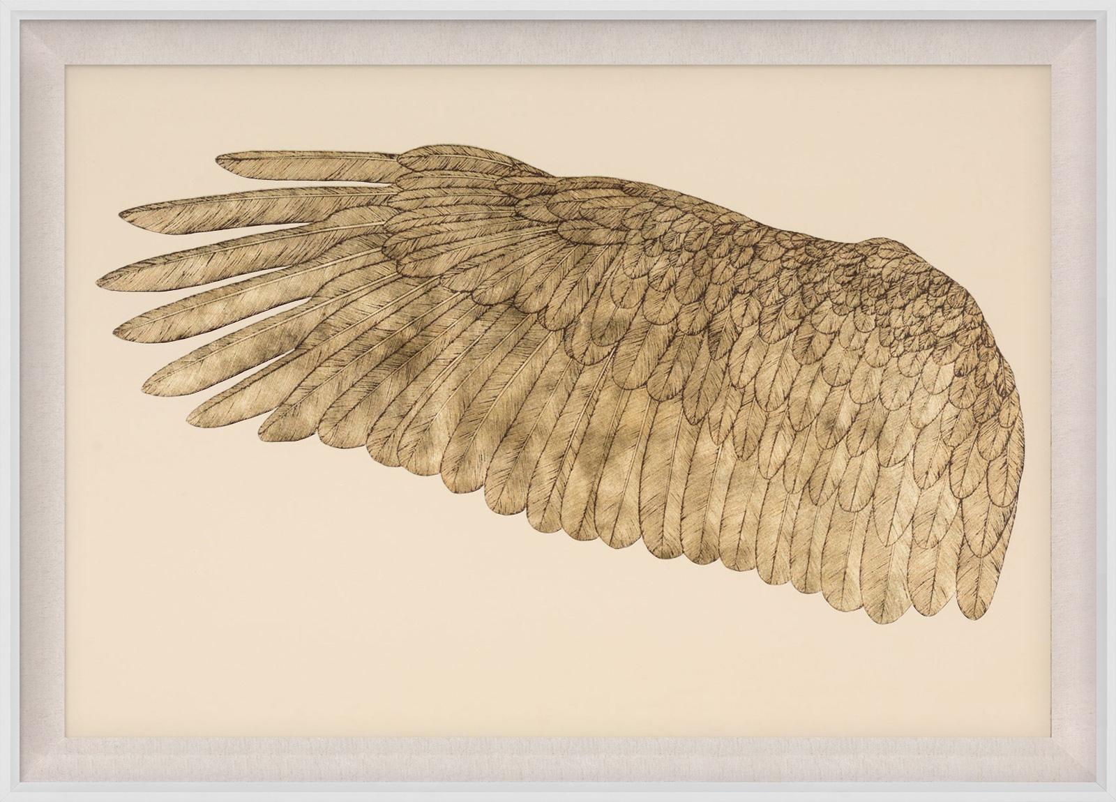 Unknown Animal Print - Wings of Love, left wing, gold leaf, framed