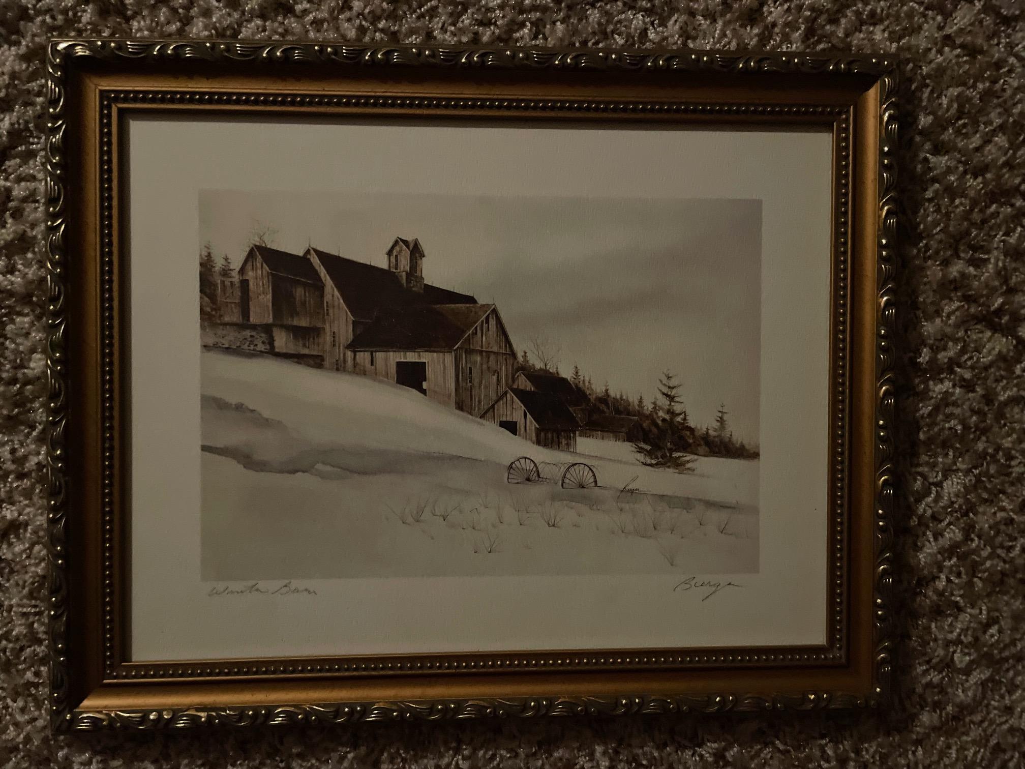 Landscape Print de Unknown - "Granero de invierno"  por el artista Berger