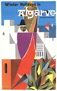 Affiche vintage originale des vacances d'hiver à Algarve au Portugal