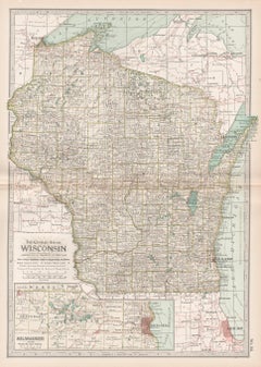 Wisconsin. USA. Century Atlas state Antique vintage map