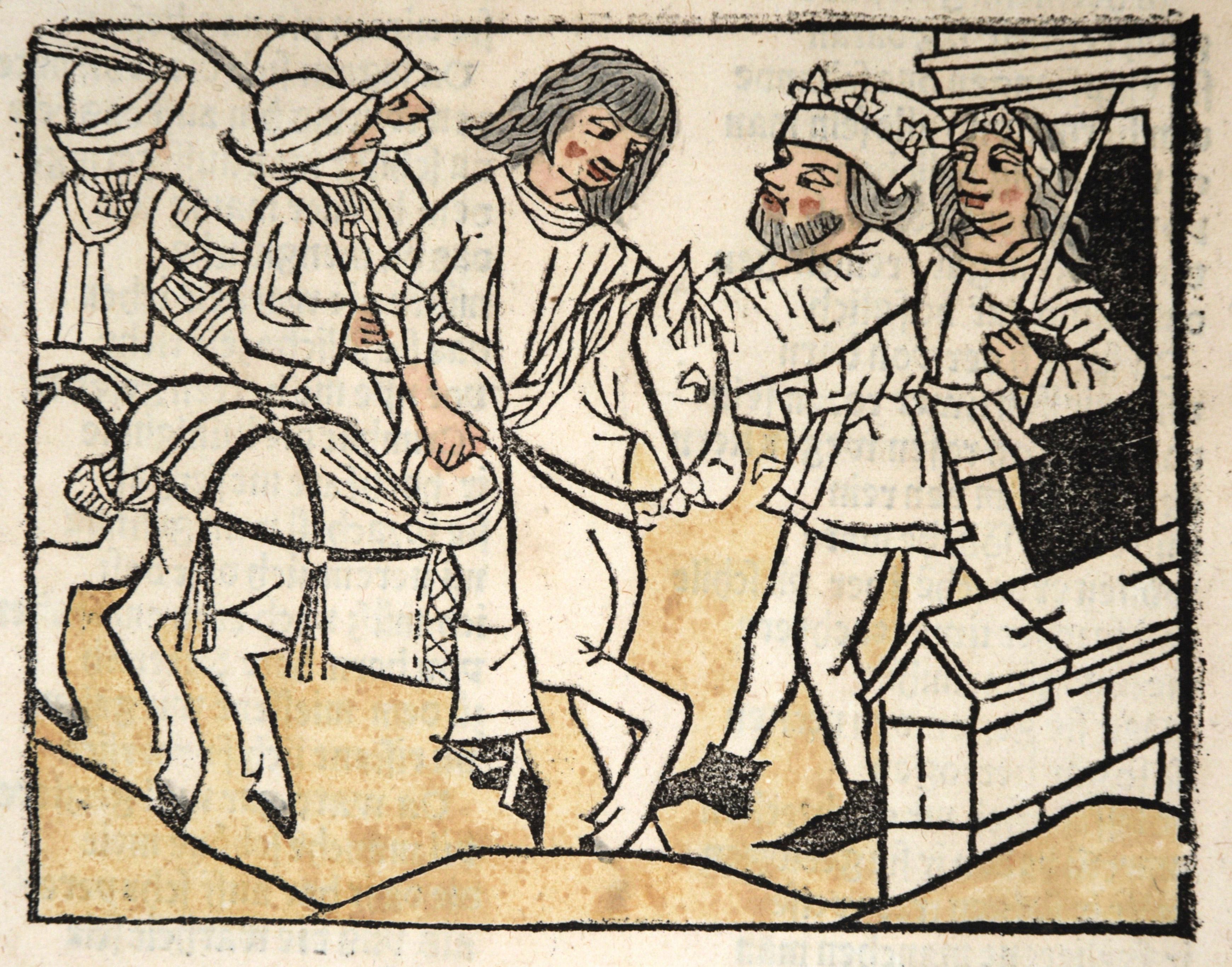 Wolfdietrich - Originalbeilage aus Johann Prüss' Das Heldenbuch (Beige), Figurative Print, von Unknown