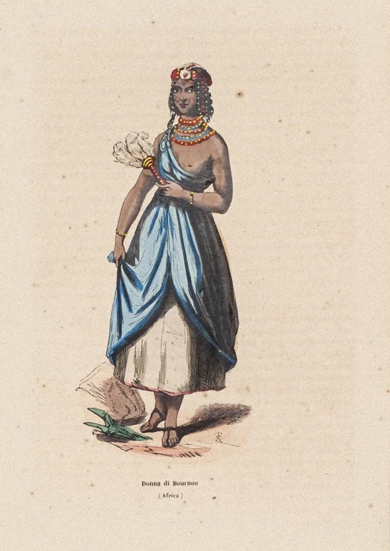 Unknown Figurative Print - Woman from Bournou - Original Lithograph on Paper - 19th Century
