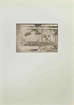 Woman In Garden - Woodcut Print - Early 20th Century