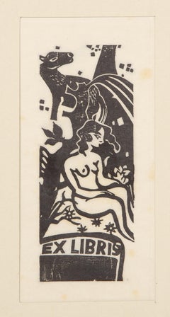 Woman in Tree, Surrealist Woodcut Print