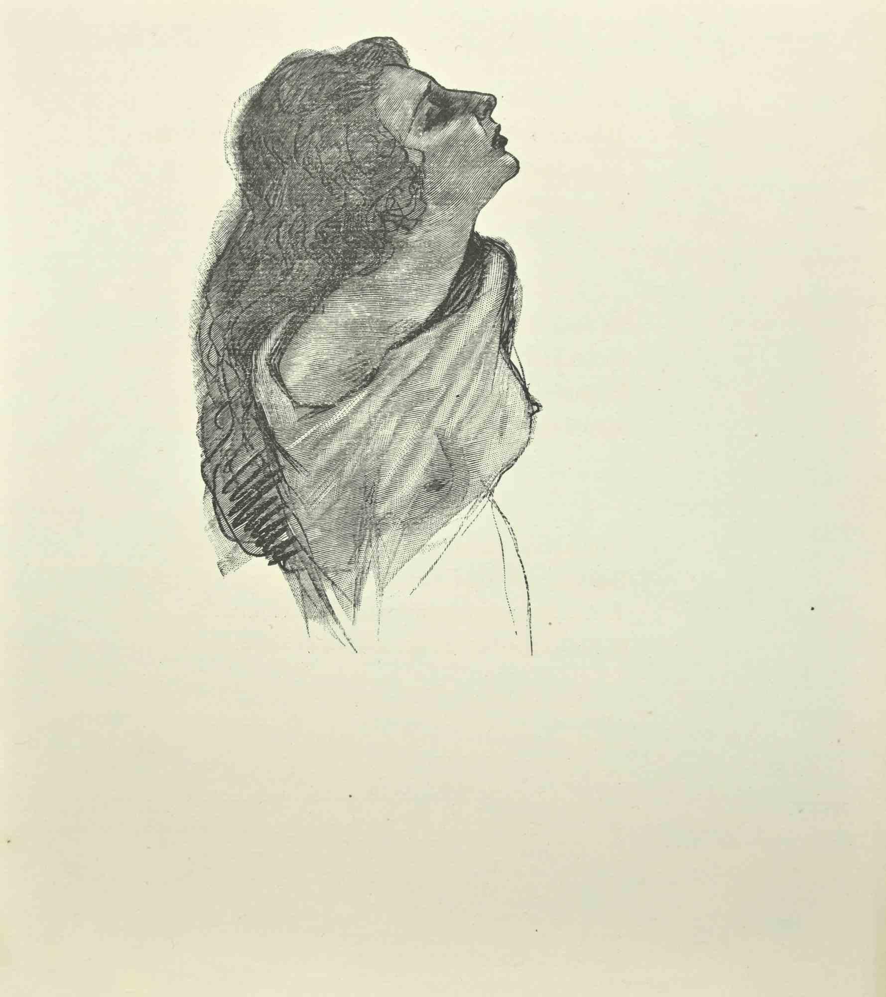 Unknown Portrait Print – Frau – Lithographie – 1970er-Jahre