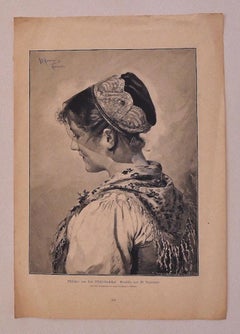 Woman - Zincography Print by R.Brendamour - 20th Century