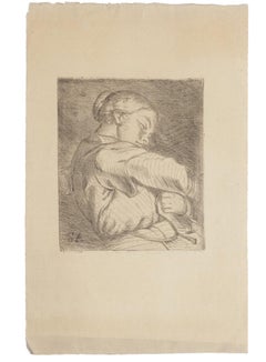 Vintage  Woman with baby in her arms - Original Etching - 20th Century