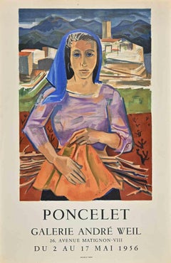 Mujer con pañuelo azul - Vintage compensado por M.G. Poncelet - 1956