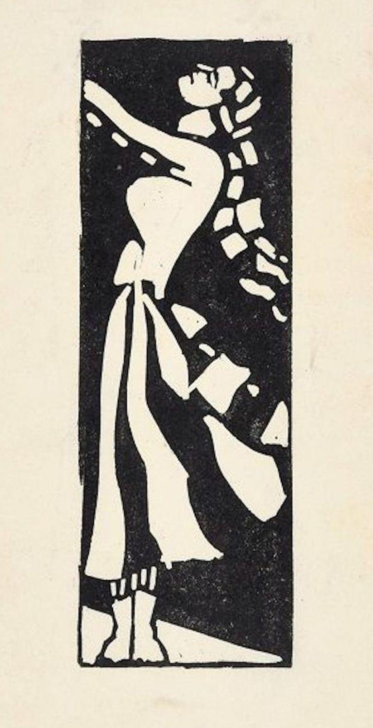 Woman With Raised Face Original Woodcut Y Anonymous Artist Early 1900