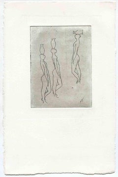 Women Carrying - Original Etching and Drypoint - Mid-20th Century