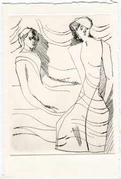 Women in the Wind - Original Etching and Drypoint - Mid-20th Century