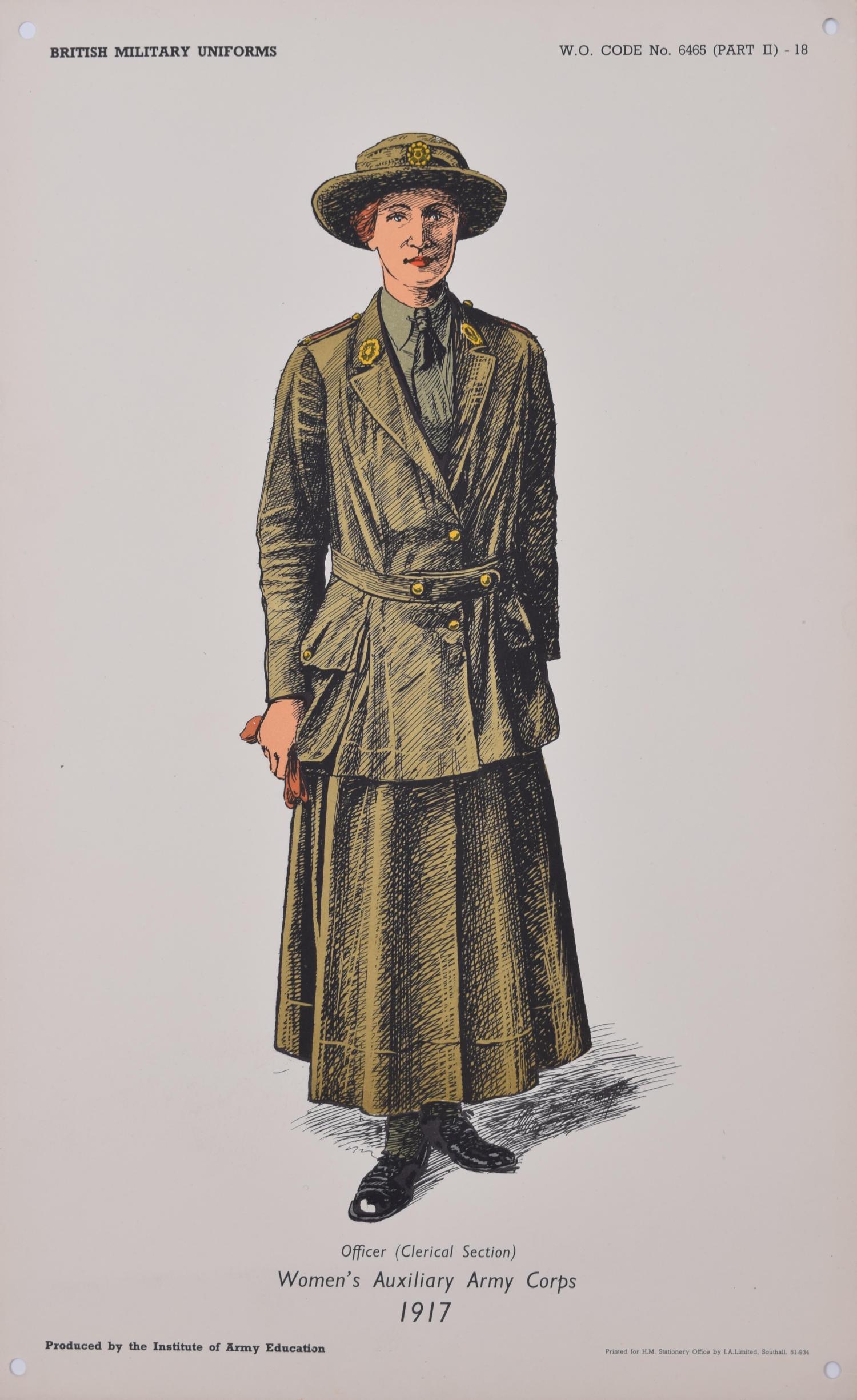 Unknown Portrait Print - Women's Auxiliary Army Corps Institute of Army Education WW1 uniform lithograph