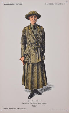 Retro Women's Auxiliary Army Corps Institute of Army Education WW1 uniform lithograph