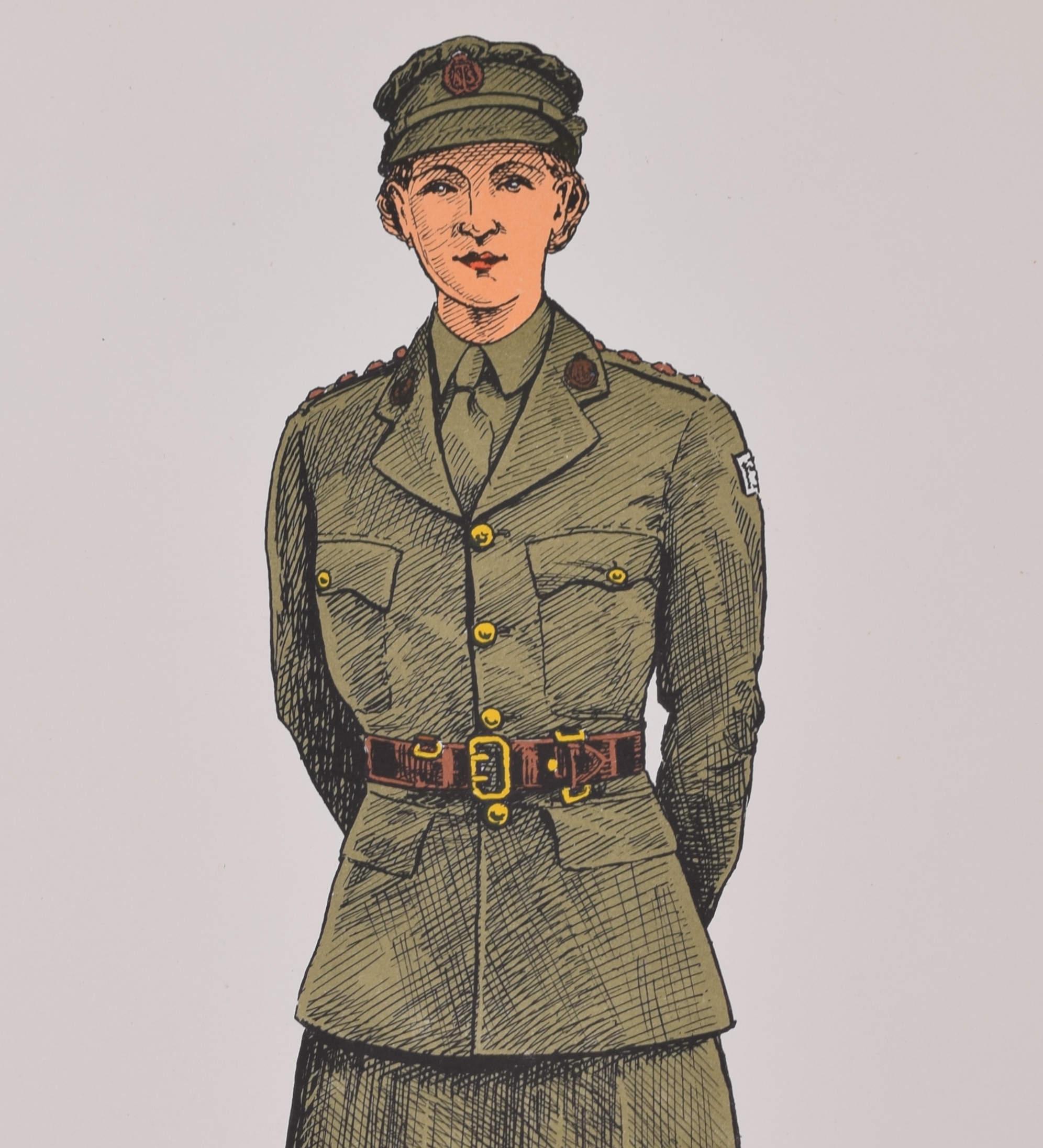 Women's Royal Army Corps Institute of Army Education WW2 uniform lithograph - Print by Unknown