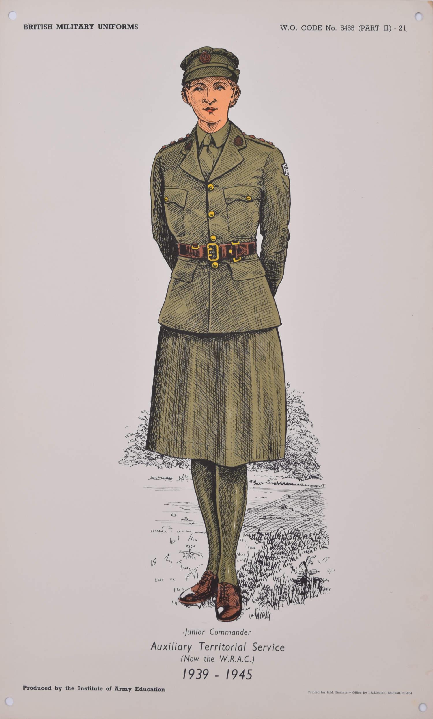 Unknown Portrait Print - Women's Royal Army Corps Institute of Army Education WW2 uniform lithograph